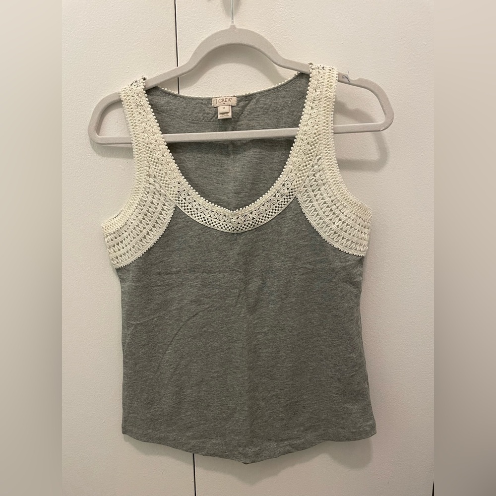 J. Crew Gray Tank Top with Cream Lace Detail